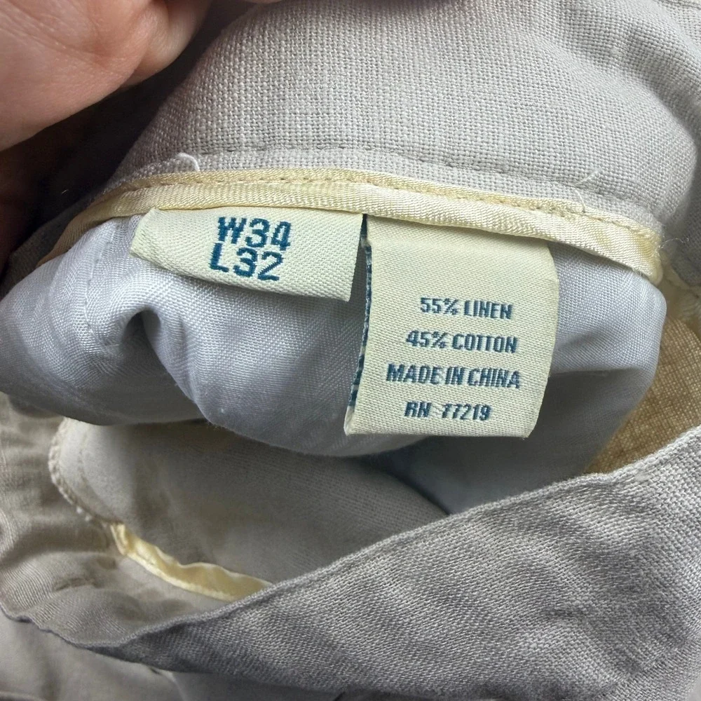 Joseph & Feiss Mens Linen Cotton Drawstring Pants Beige Straight Leg 34x32